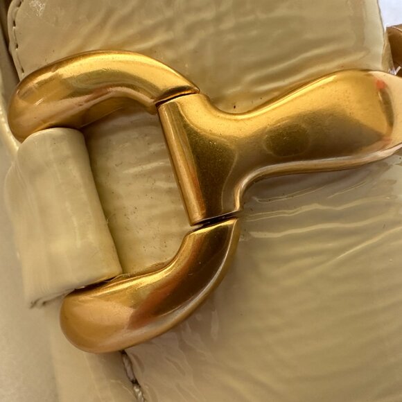 Anthropologie Bibi Lou Zagreb Patent Leather Gold Horsebit Loafers Cream 37 - Picture 12 of 14